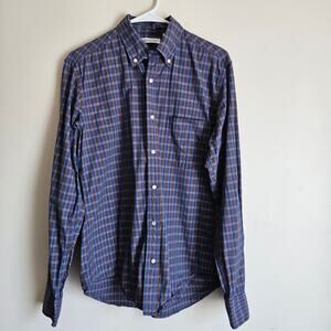 Gustin Men's Plaid Long Sleeve Button Down Shirt, Sz M, Blue, Gold, Red